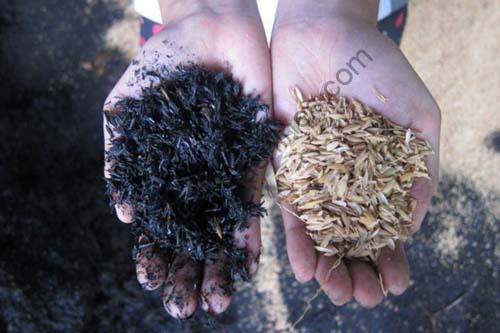 Turn rice husk into charcoal